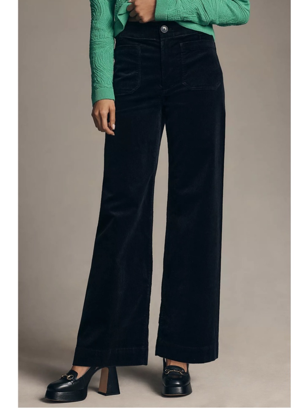 Maeve by Anthropologie The Colette Black Corduroy Wide-Leg Full-Length Pants 30